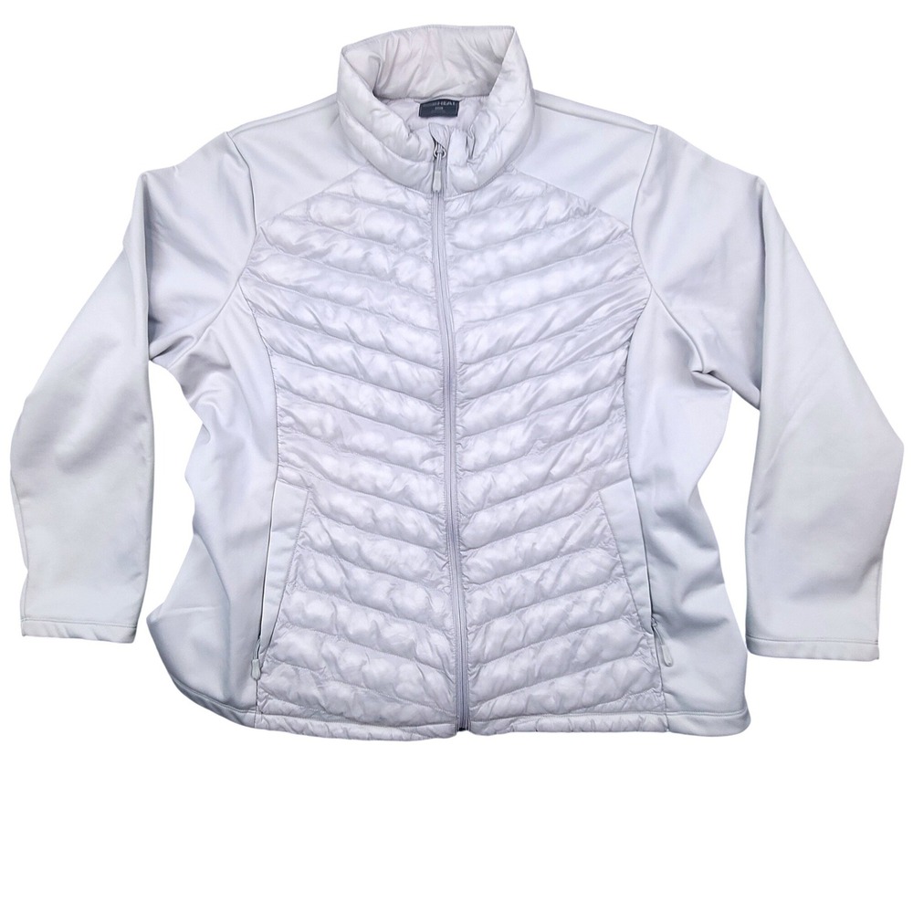 32 Degrees Heat Womens XXL Light Gray Mixed Media Quilted Puffer Jacket Full Zip